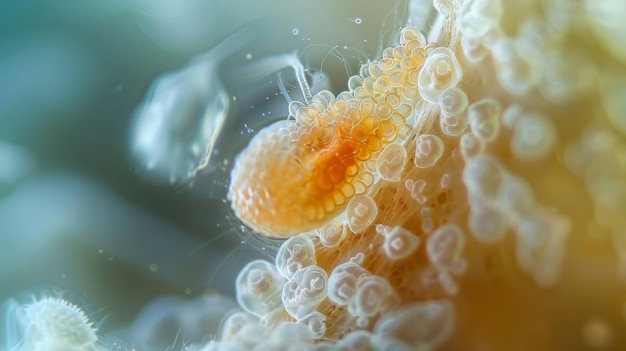 Photo a microscopic closeup of a worm egg splitting open releasing its contents and hatching into a small