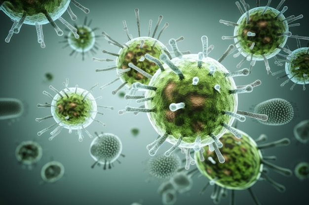 Microscopic germs and pathogens 3d render