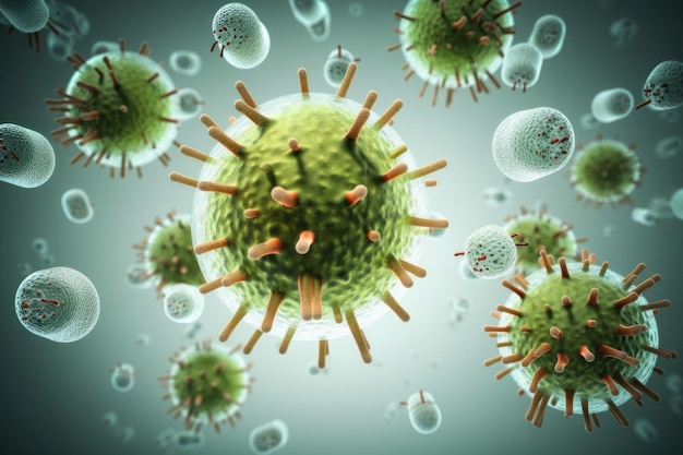 Microscopic germs and pathogens 3d render