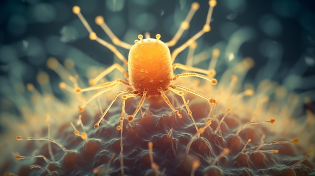 microscopic image of a bacteriophage on a bacteriaGenerative AI