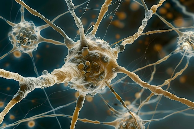microscopic image of a neuron cell with many branches
