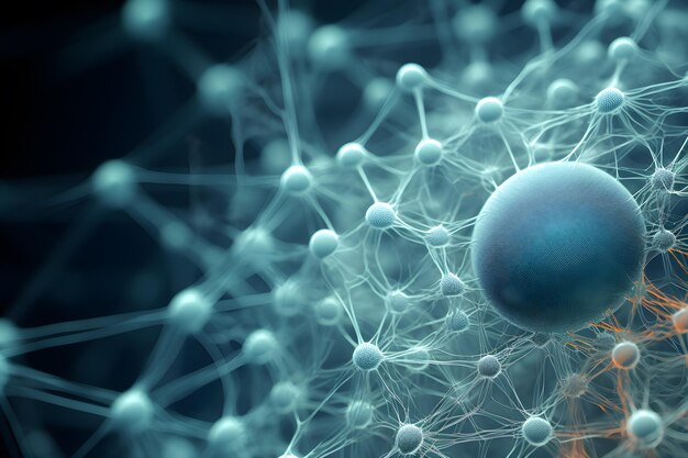 Фото Микроскопическая сеть нейронных клеток мозга взаимосвязанные нервные клетки с электрическими импульсами светящийся синапс концепция здравоохранения генеративный ии