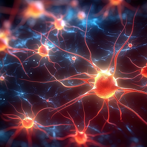 Microscopic photo of a human neuron 3D rendered