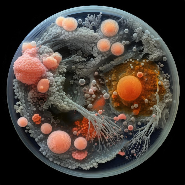 В микроскопическом мире живой микроб танцует сложной сюрреалистической формой симфония цветов и форм он воплощает невидимую красоту микробного мира крошечное чудо, процветающее в невидимых уголках жизни