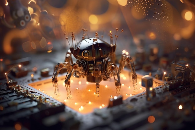 A microscopic robot repairs the insides of a computer Generative AI