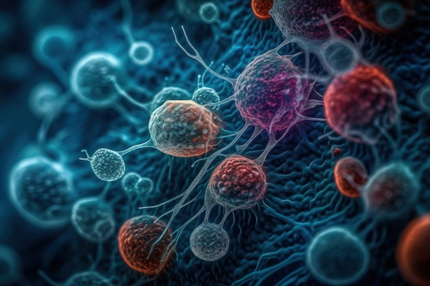 実験室環境における細菌およびウイルス細胞の顕微鏡観察