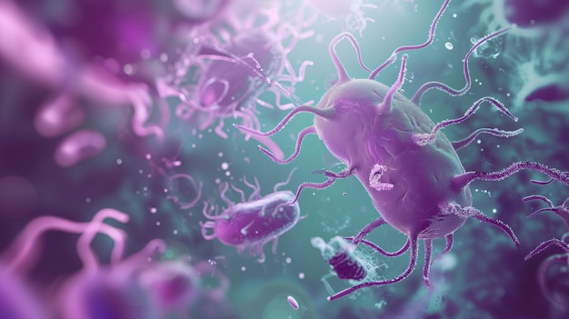 Микроскопическое изображение бактериофага, атакующего бактерию