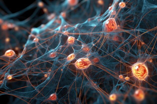 Premium AI Image  A microscopic view of a neural network its delicate 