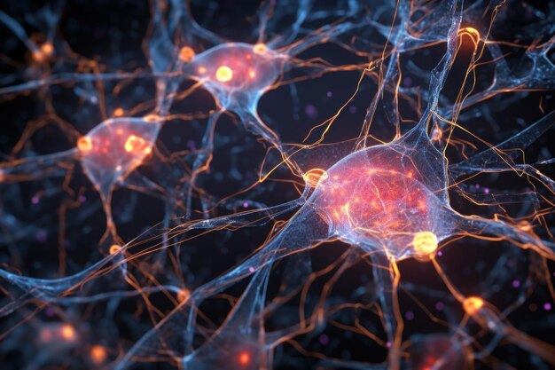 Premium AI Image  A microscopic view of a neural network its delicate 