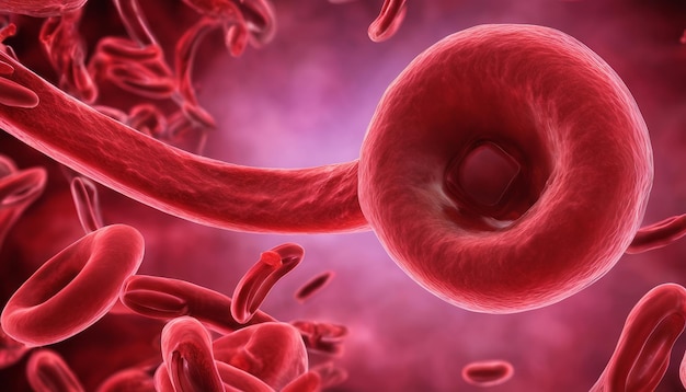 Photo microscopic view of red blood cells in motion