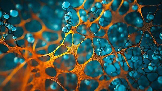 a microscopic view of a vibrant intricate network of nanomaterials delicately intertwining