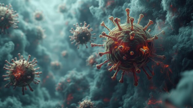 人体に感染し,慢性疾患を引き起こすウイルスの細胞の微鏡画像 X