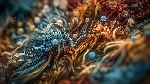 Photo microscopic virus cells and bacteria 3d