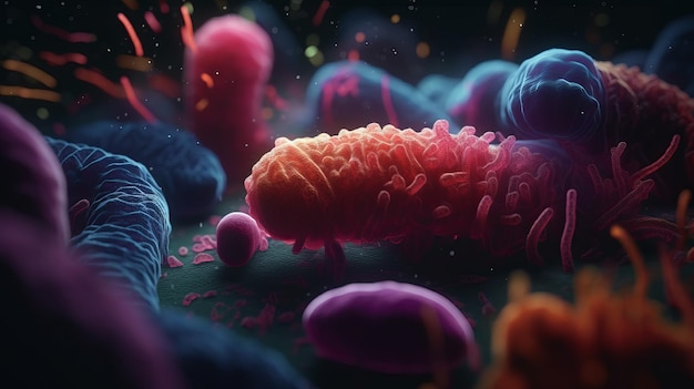 Photo microscopic virus cells and bacteria 3d