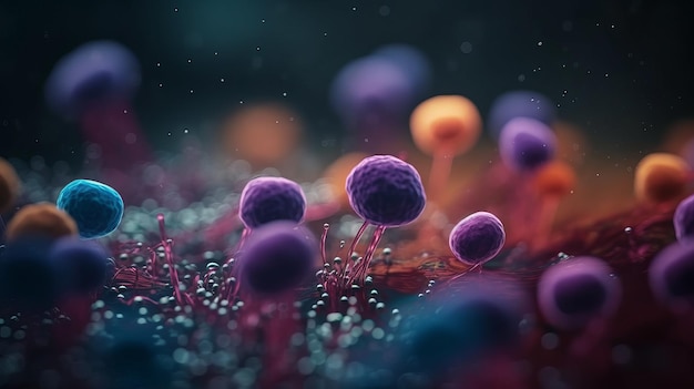 Microscopic virus cells and bacteria 3d