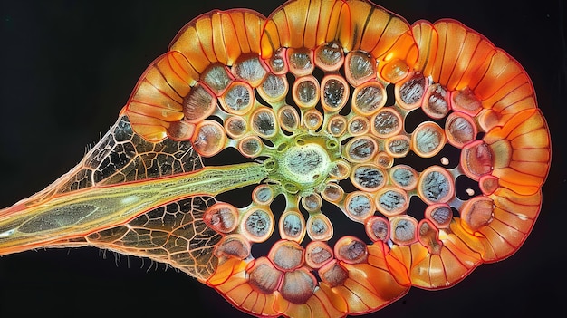 Foto microscopisch gesneden plantstengel donker veld met de wortel van een ranunculus generatieve ai