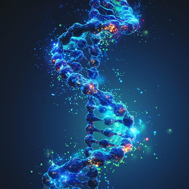 Foto microscopische weergave van de dna-structuur van de stamhelix genetica en medische wetenschappen menselijke dna-moleculenketen