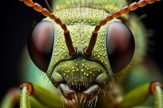 Photo microscopy of ant face by generative ai