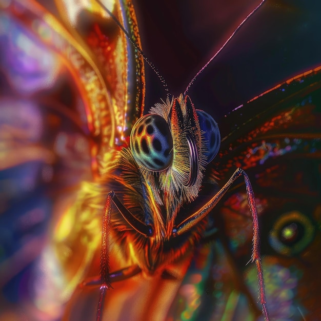 現実的な超詳細な肖像画のスタイルで蝶の微鏡写真