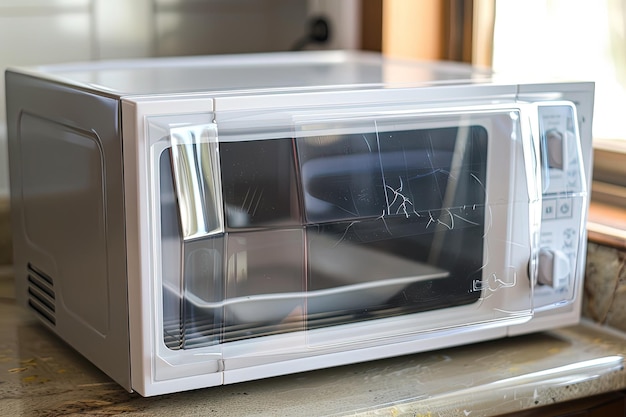 A microwave sitting on top of a counter