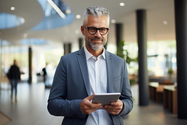 Mid adult man using a digital tablet while working in the office