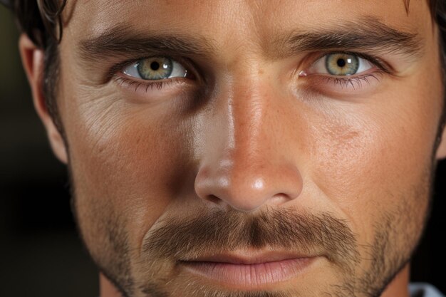 Mid adult man with beard smiling close up portrait on dark background