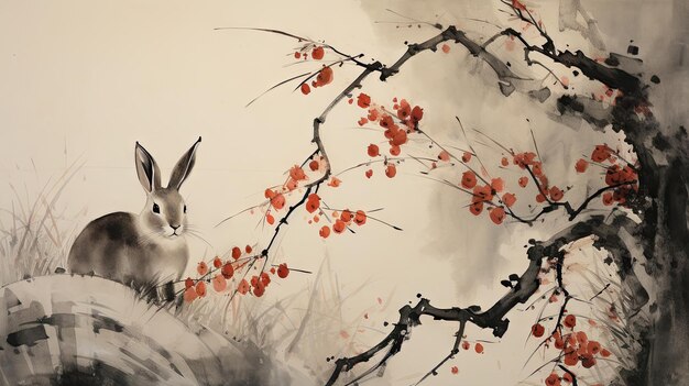 Mid Autumn Festival Banner met Rabbit Moon Ink Painting