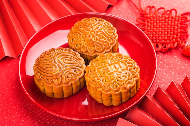 Mid-Autumn Festival concept, Traditional mooncakes on table