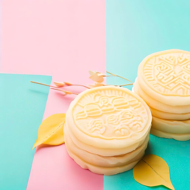 Mid Autumn Festival concept yuebing monncakes op pastel achtergrond