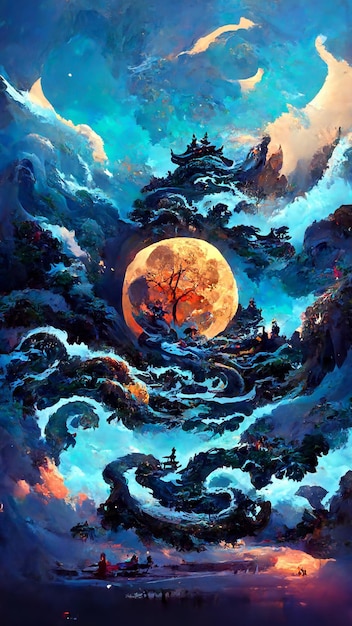 Mid autumn festival full moon in night sky China