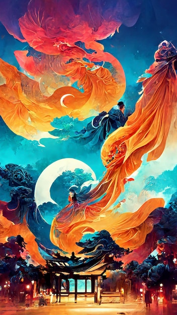 Mid autumn festival poster abstract painting abstract\
painting