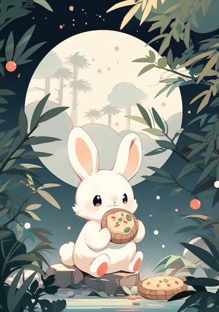 mid autumn festival traditional festival rabbit national style illustration