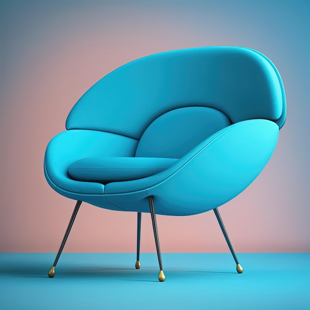 Mid century accent chair on monochrome pink and blue background