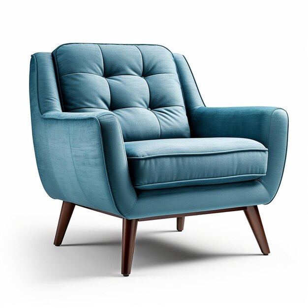 A mid century blue armchair