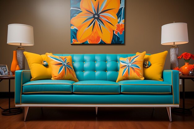 Photo mid century modern sofa with tapered legs