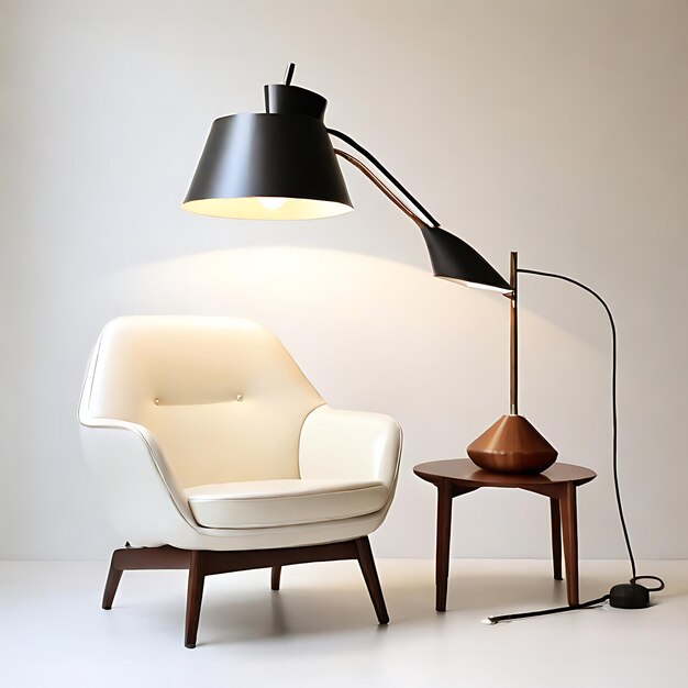 mid century simple interior white background image that i want to compose my midcentury lamp AI