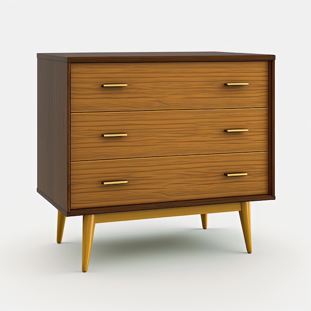 Photo mid century wood drawer on white background ai