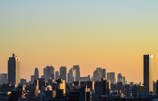 夕陽時,城市在天空的中距離景色