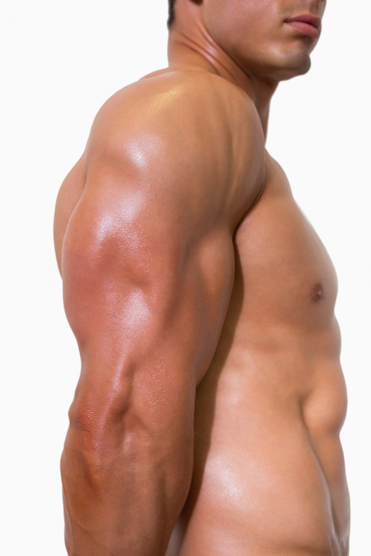 Foto mid sectie van shirtless gespierde man