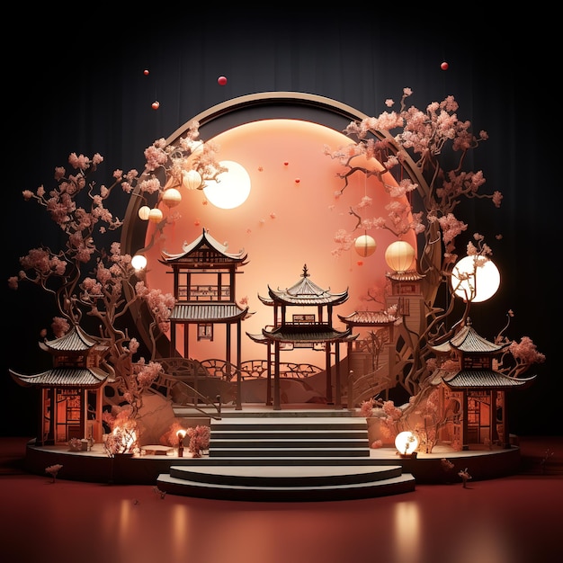 MidAutumn Festival backdrop stage podium stage 3d background