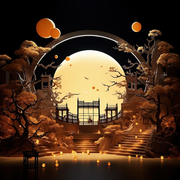 MidAutumn Festival backdrop stage podium stage 3d background