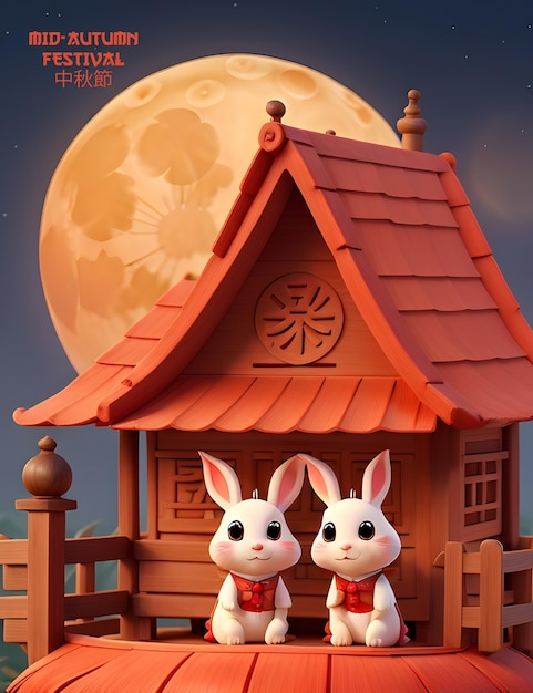 MidAutumn Festival Celebration with Cute White Rabbits