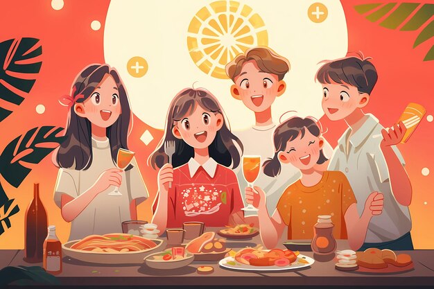 Photo midautumn festival family reunion for reunion dinner traditional holiday illustration