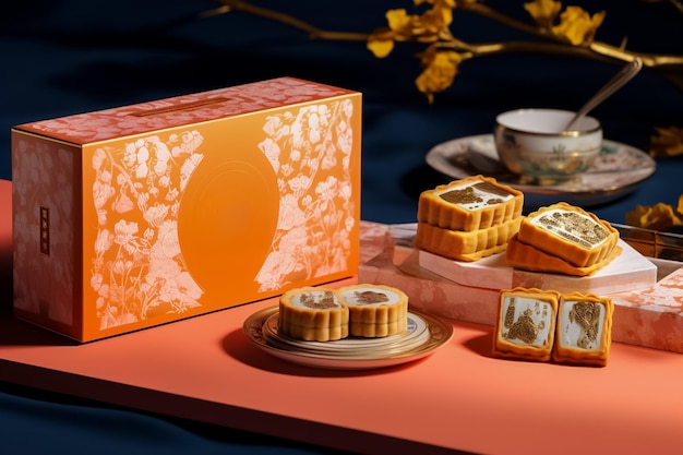 中秋節の月餅のパッケージデザイン 中国の伝統的な祭りのコンセプト Ai が生成