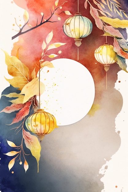 MidAutumn Festival watercolor abstract background for businesGenerative AI