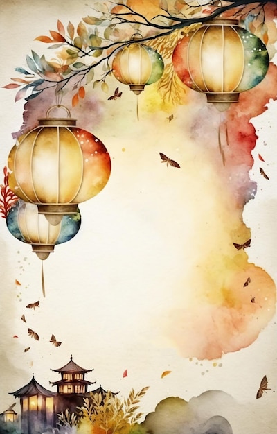 MidAutumn Festival watercolor abstract background for businesGenerative AI