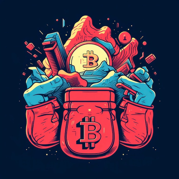 Photo midcentury bitcoin and cryptocurrency mobile app illustration