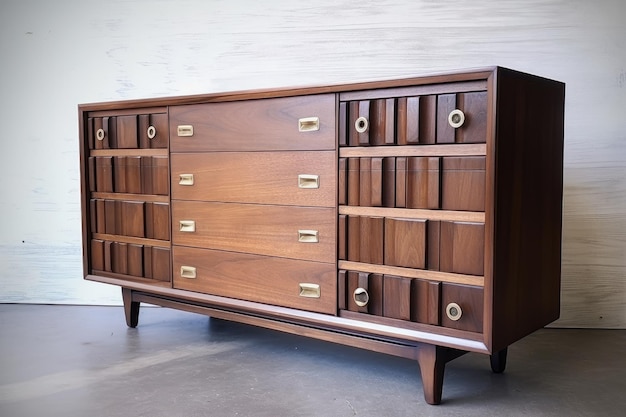 Midcentury dressoir met unieke knoppen lades en handgrepen