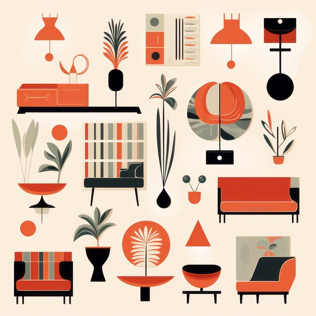 Photo midcentury inspired illustrated furniture collection