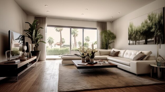 MidCentury Modern Living Room Elegant living room with comfortable sofa midcentury furniture cozy